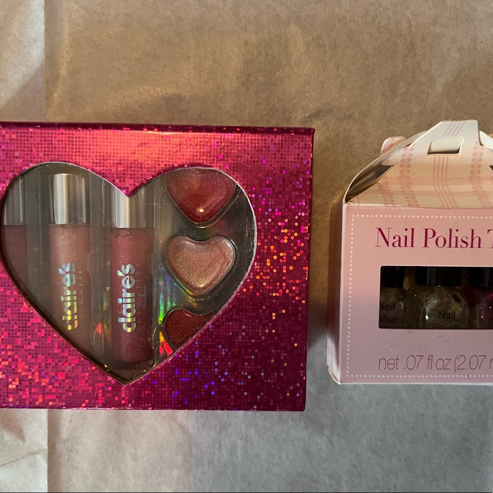NWT Claire’s Valentine lip set w/target nail polish set.